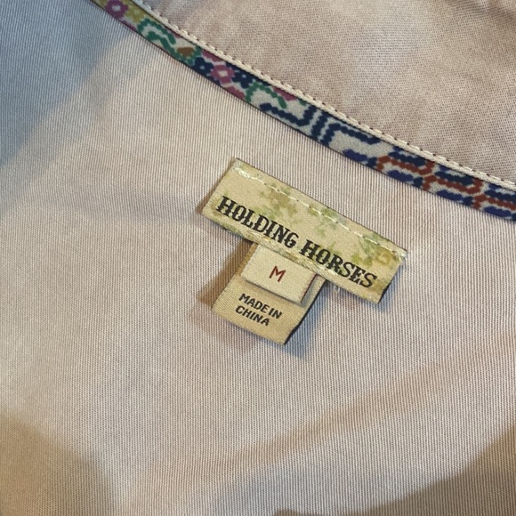 HOLDING HORSES Anthropologie Dimanche Pearl Snap Tunic Top Mauve M - Picture 6 of 8